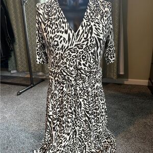 Etcetera Chocolate and White Animal Print Wrap Dress w shirring